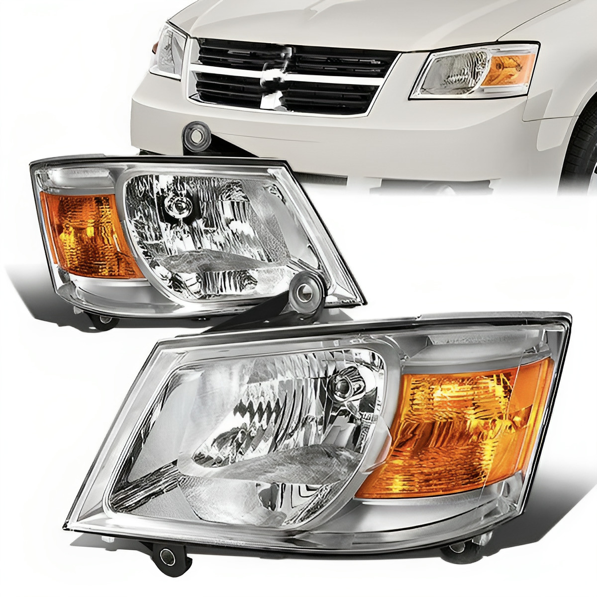 For 2008-2010 Dodge Grand Caravan Chrome Left & Right Headlight Assembly Pair
