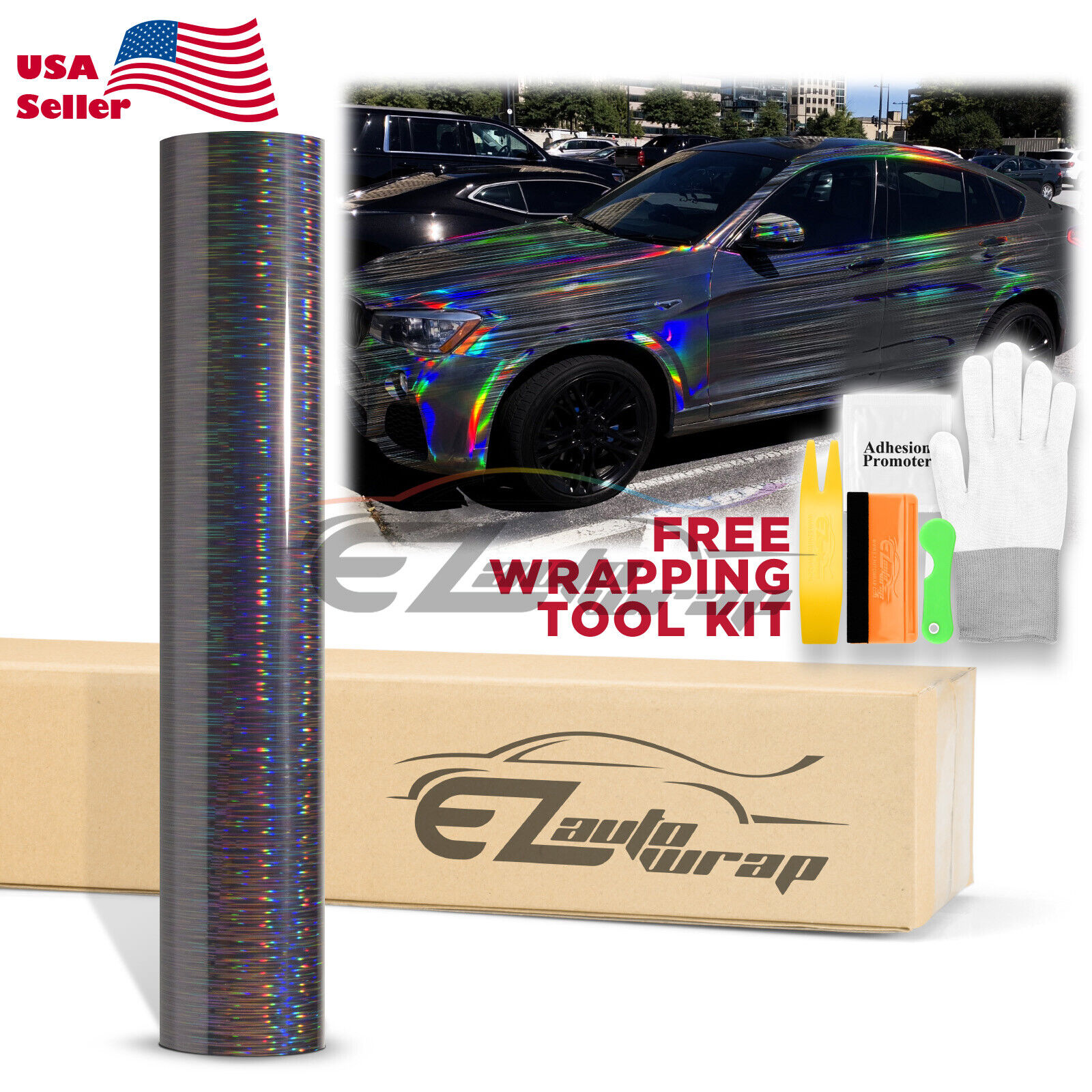 Holographic Brushed Aluminum Gray Rainbow Car Vinyl Wrap Sticker Sheet Decal