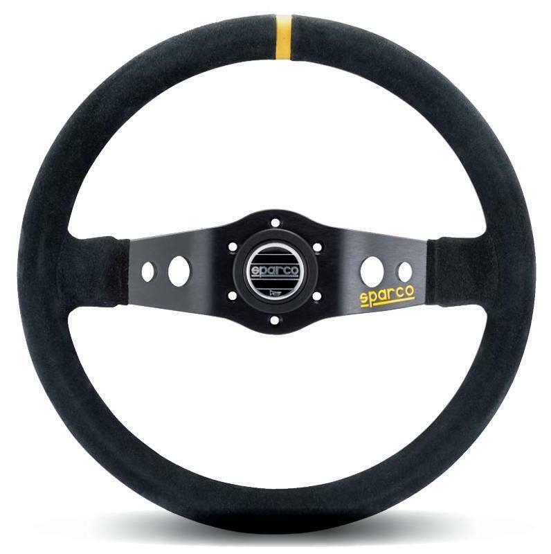 Sparco Competition R215 350mm SUEDE 2 Spoke Steering Wheel w/ Yellow Stitching