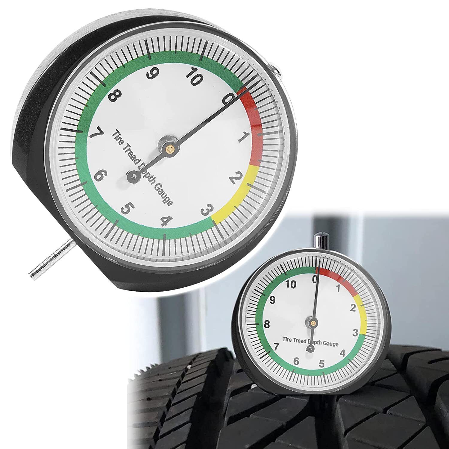Professional Dial Type Tire Tread Depth Gauge 0-11mm Repair Measurement Tool