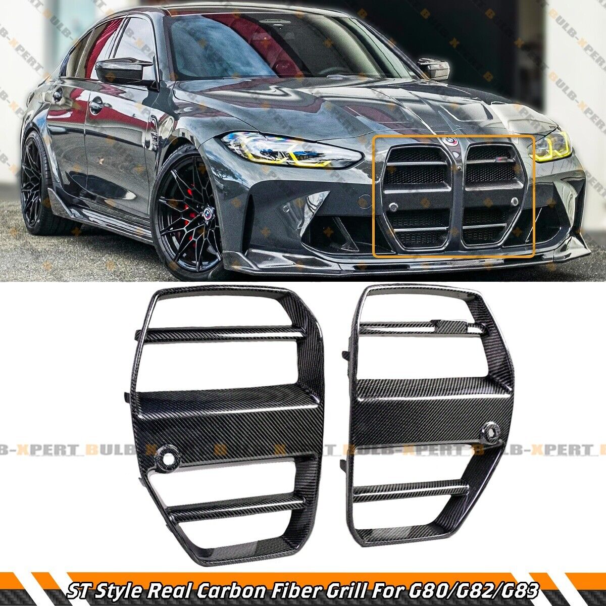 ST STYLE REAL CARBON FIBER NOSE GRILL GRILLE FOR 2021-2024 BMW M3 G80 M4 G82 G83