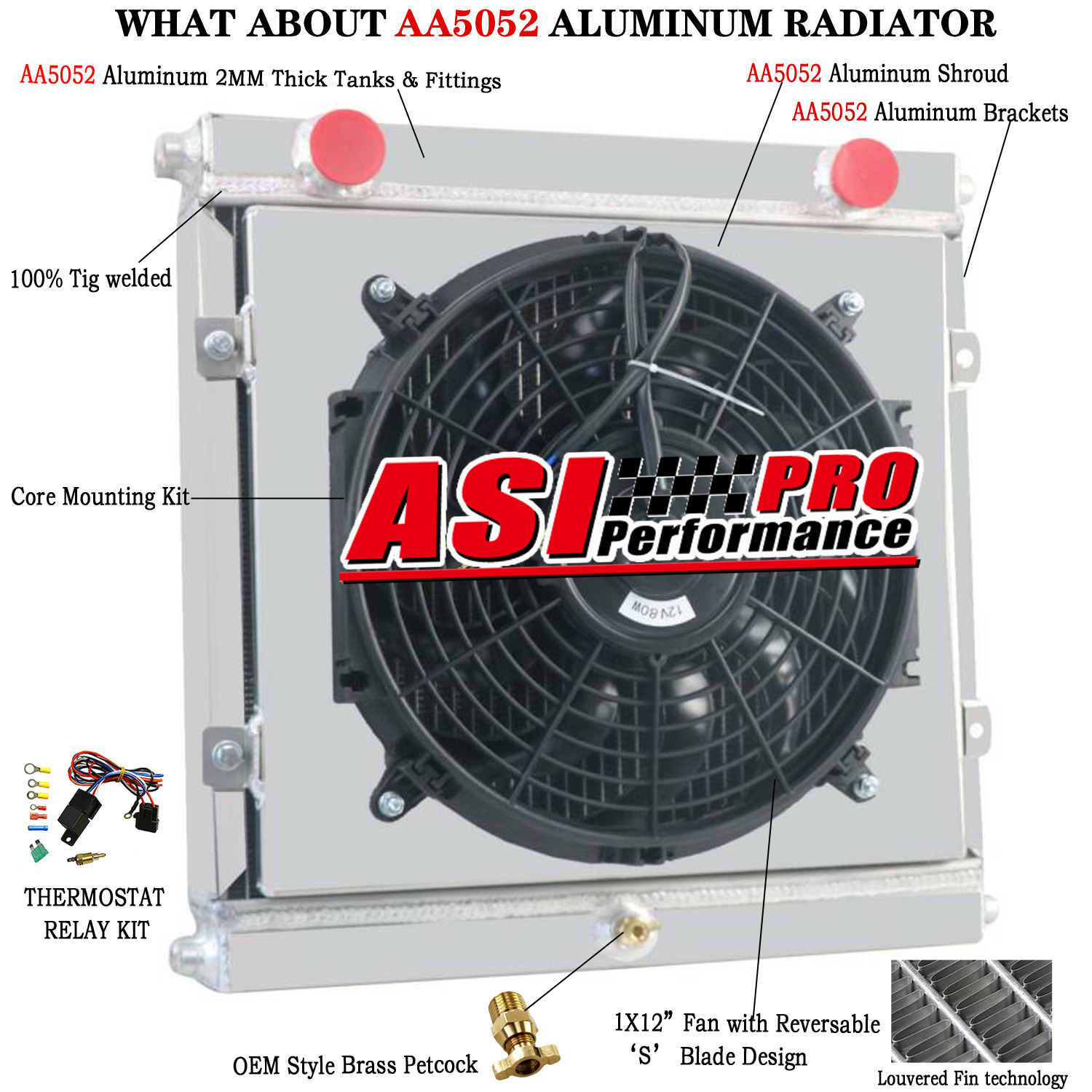 3-ROW Aluminum Radiator+Shroud Fan+Relay For Double Pass Dragster Roadster Style