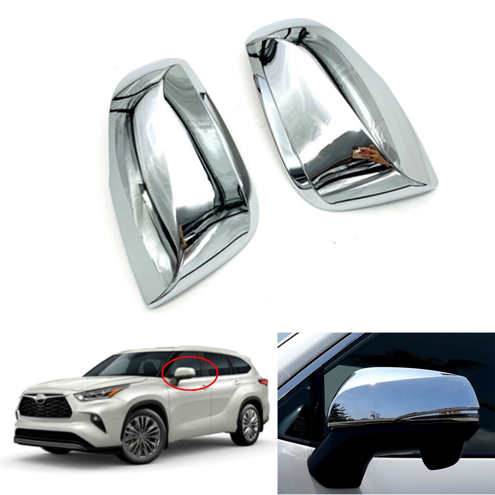 2x ABS Chrome Side Door Rear Mirrors Cover Trim For 2020 2021 Toyota Highlander