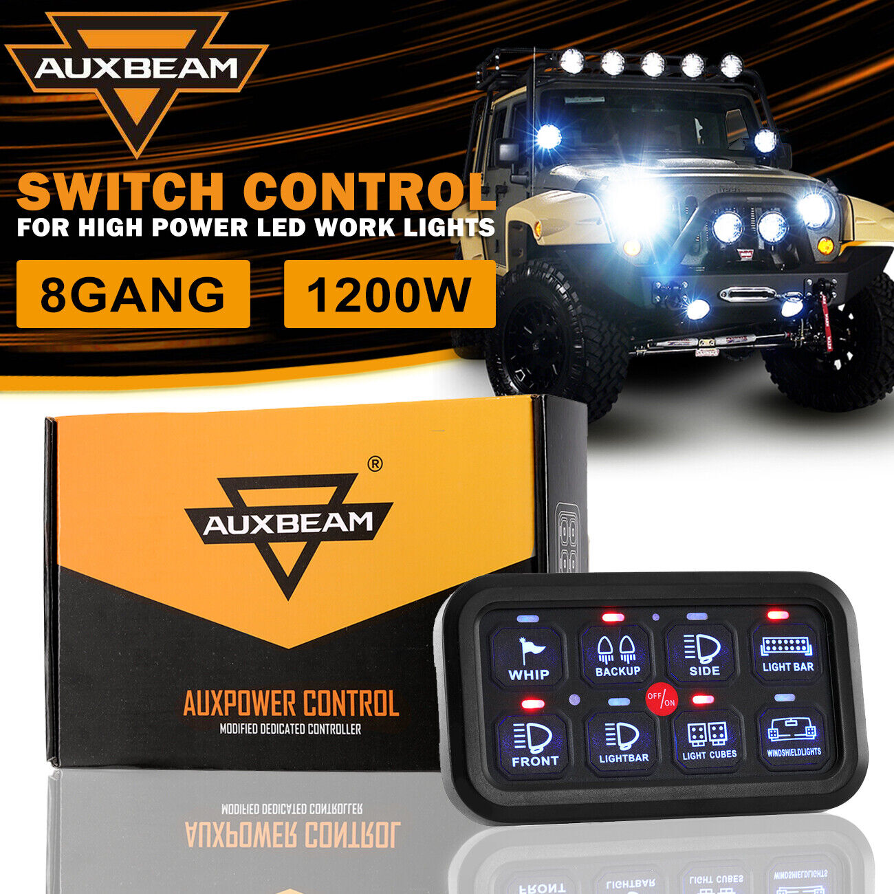 AUXBEAM Light Bar 8 Gang ON/OFF Switch Control Relay System Blue Backlit Panel