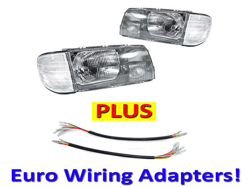 DEPO Euro Glass Headlight + Corner Lamp W/ Adapters for 81-91 Mercedes Benz W126
