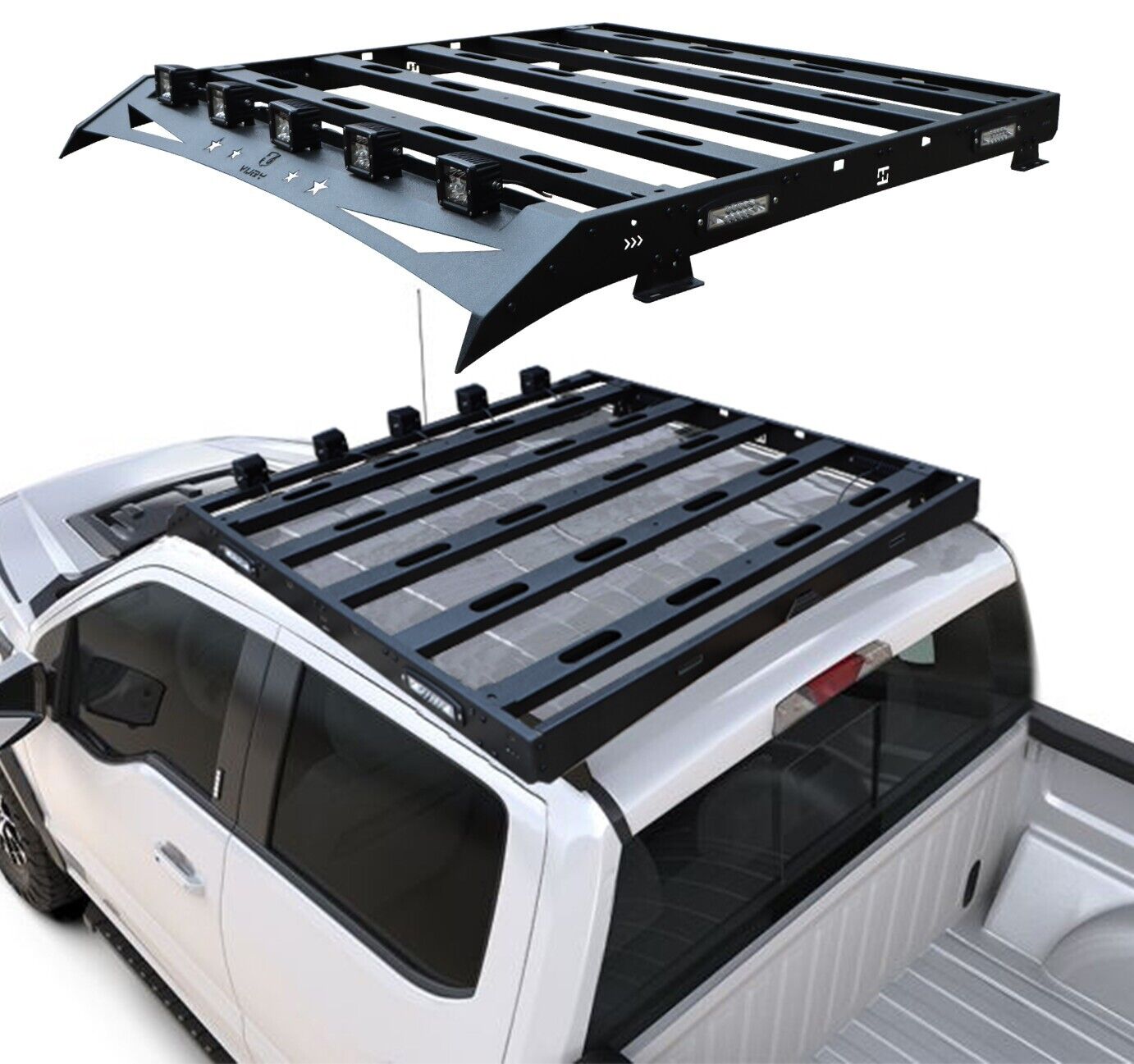 Vijay Black Steel Roof Rack Luggage Carrier W/LED Lights For 2009-2014 Ford F150
