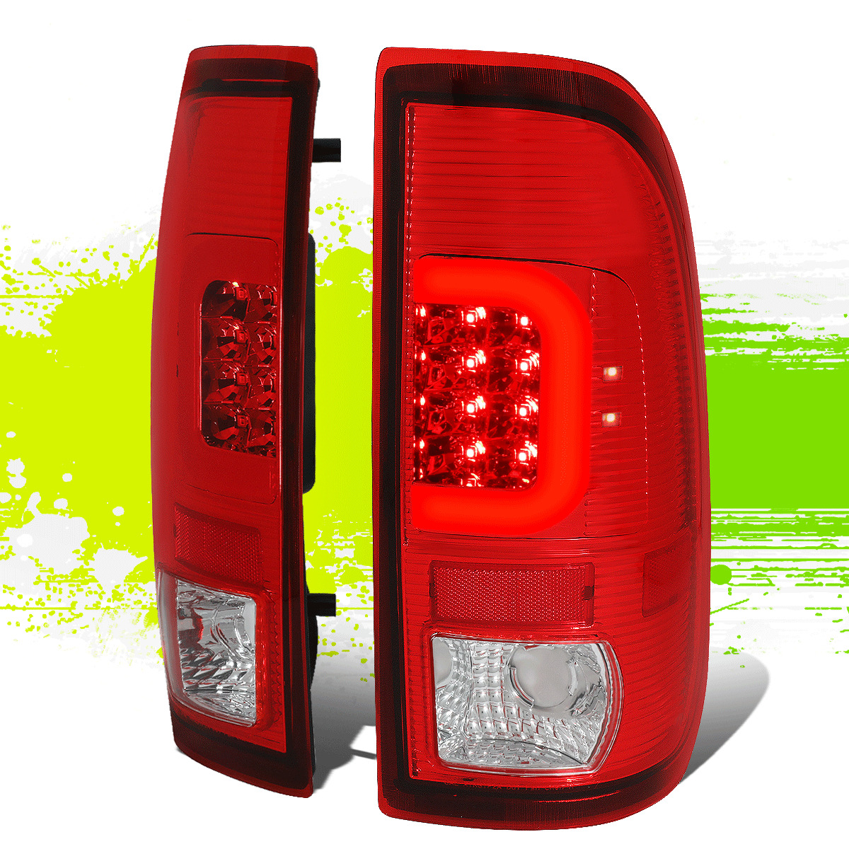 3D LED DRL C-Bar Tail Brake Lights for F250 F350 F450 F550 SD 99-07 Red Pair
