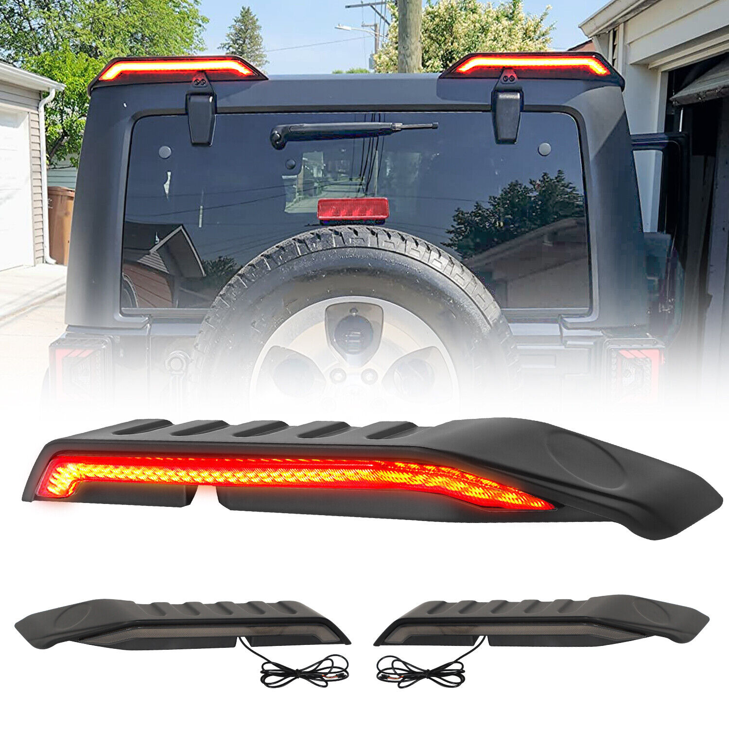 For Jeep Wrangler JL JLU 2018-2023 Rear Roof Spoiler Wing W/ Tail LED Light Lamp