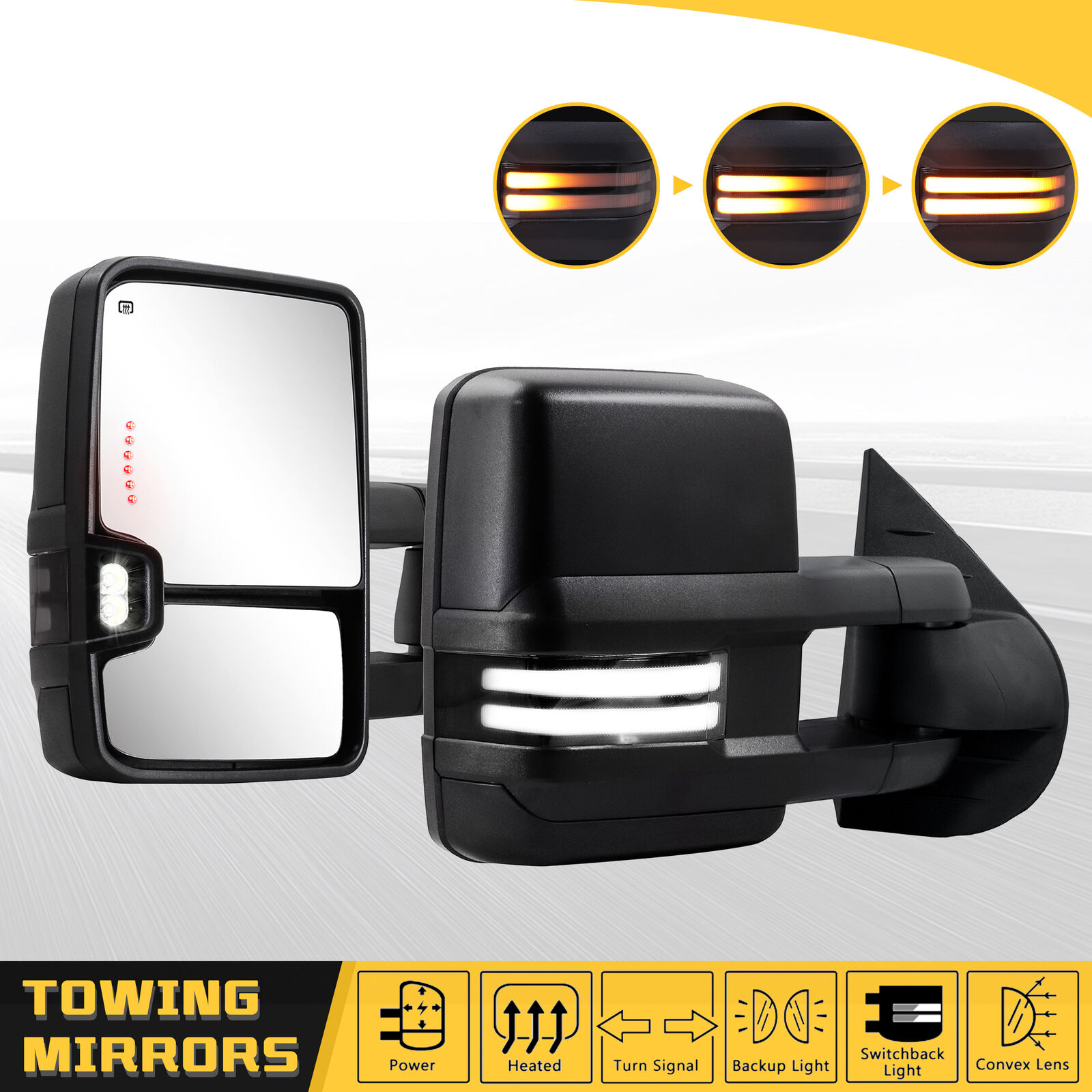 Tow Mirrors Smoked Switchback Heated for 2007-2014 Chevy Silverado GMC Sierra
