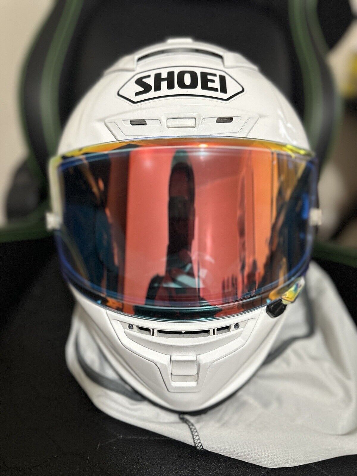 Shoei X-Fourteen White Full Face Motorcycle Helmet With Sena 30k.