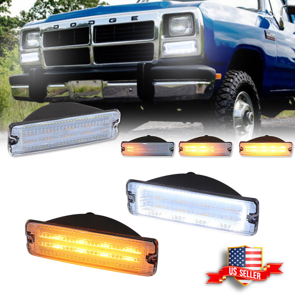Clear Switchback LED DRL Turn Signal Lights For 91-93 Dodge D150 D250 W150 W250
