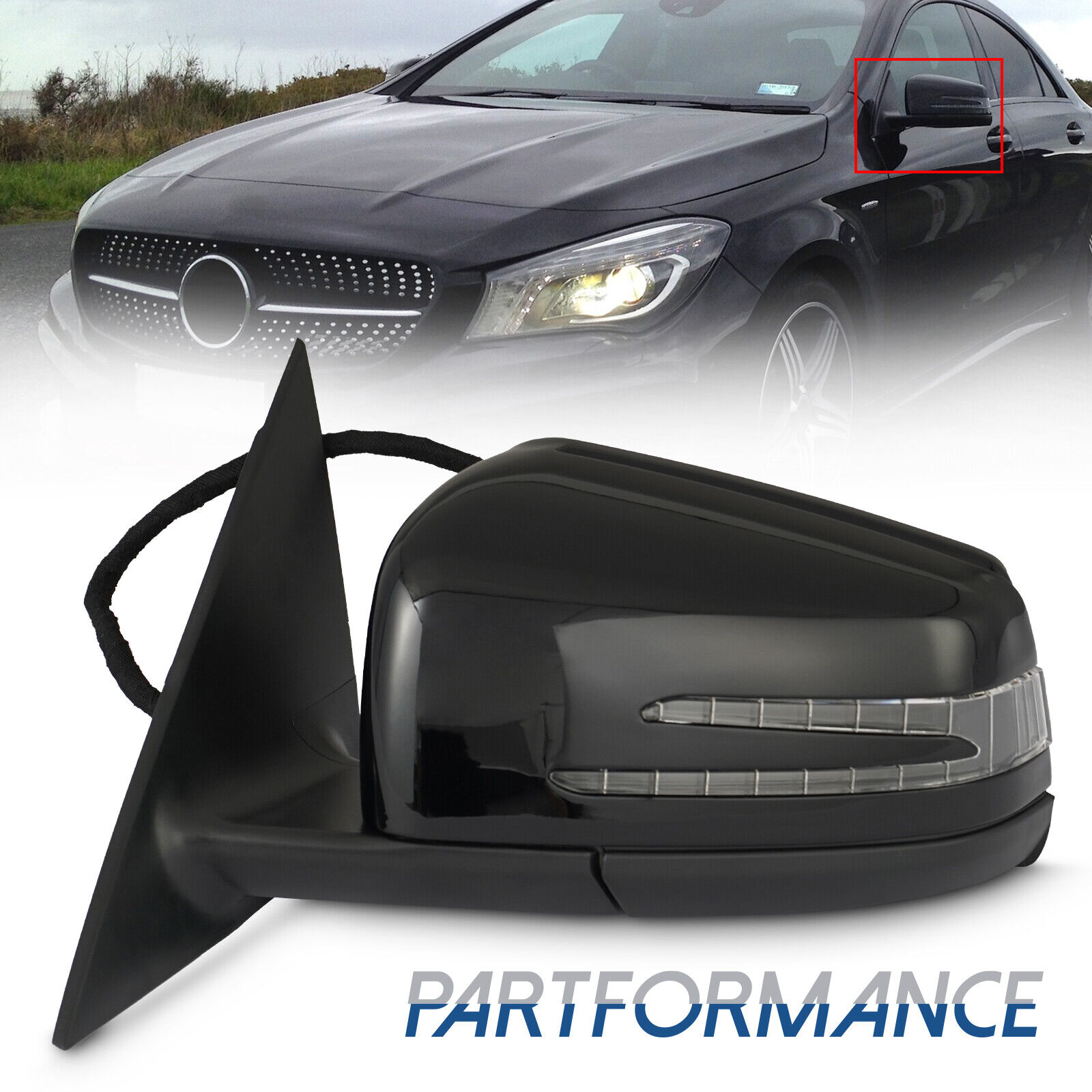 BLACK LEFT DRIVER MIRROR WITH BLIND SPOT FIT FOR mercedes 14 - 18 CLA250 CLA45