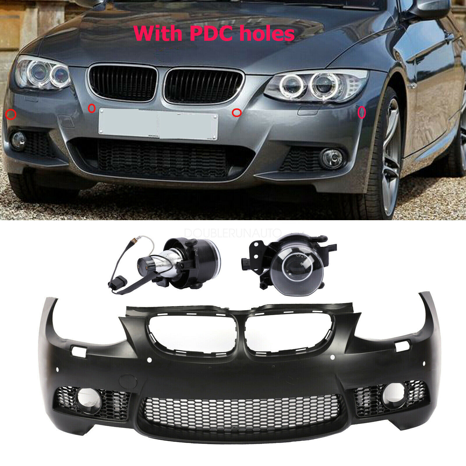 M3 Style Front Bumper Kit W/ PDC For 10-13 BMW E92 E93 3-Series 335 W/ fog light