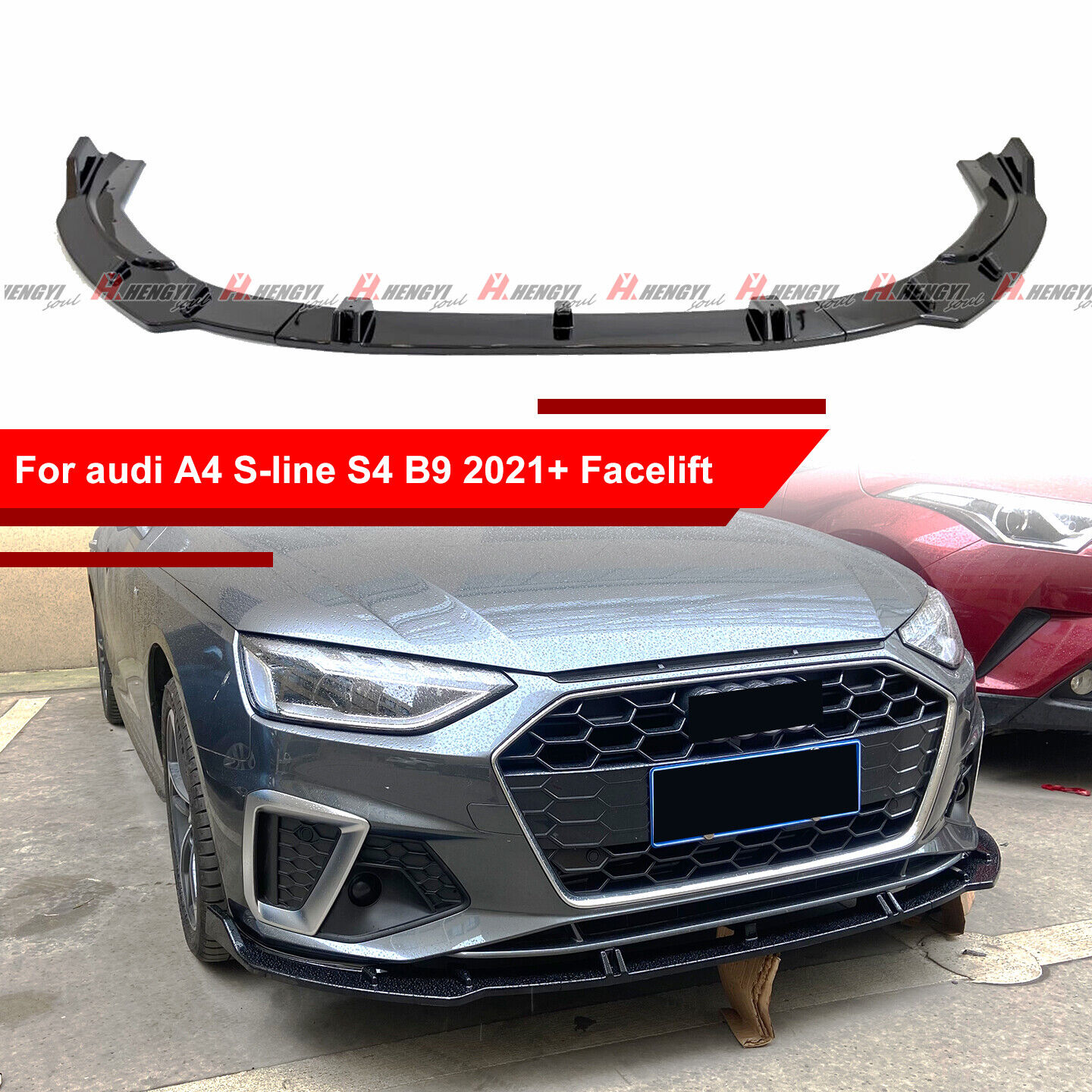 Glossy Black Style For 2020-2024 Audi A4 S4 ABS Front Splitter Lip Lower Bumper