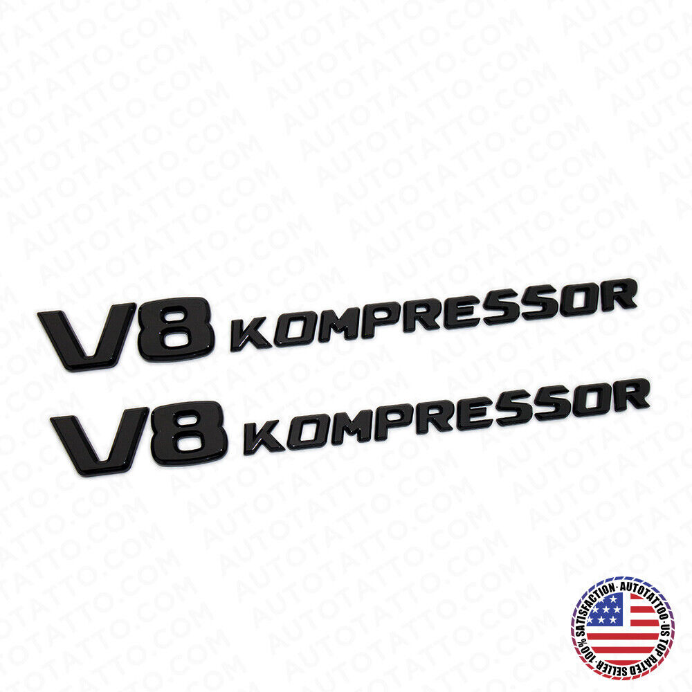 2x Mercedes 03-11 Gloss Black V8 Kompressor Side Fender Logo Marker Emblem Badge