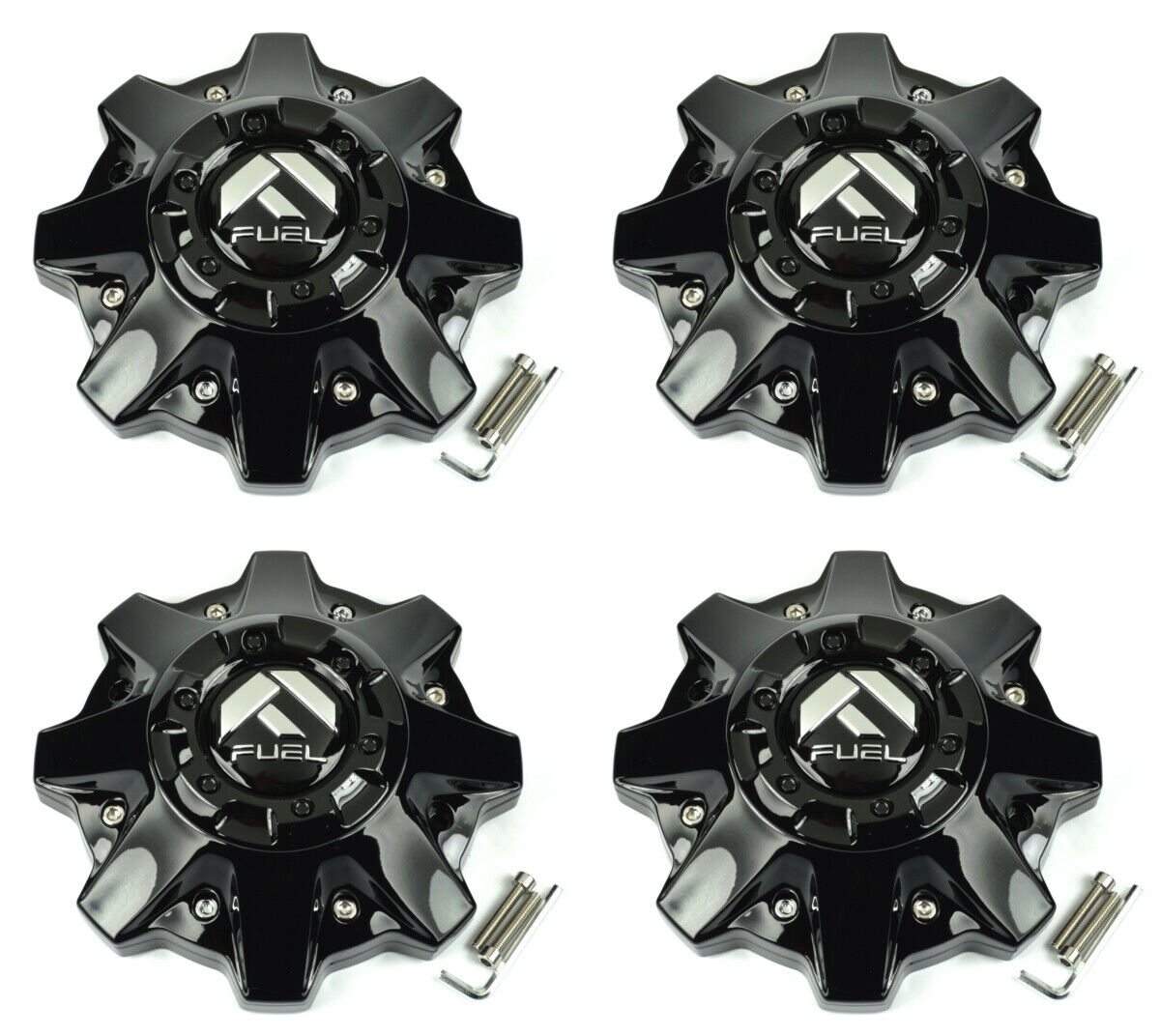 4x NEW Fuel Off Road Wheel Rim Center Caps Gloss Black Bolt On 8 Lug 1002-53GB