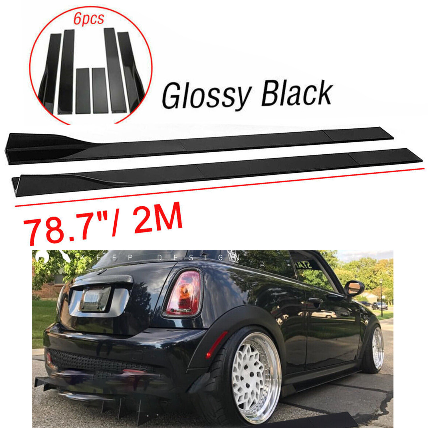 78.7\'\' Glossy Black Side Skirt Rocker Panel For Mini Cooper S R53 2m/78.7inch