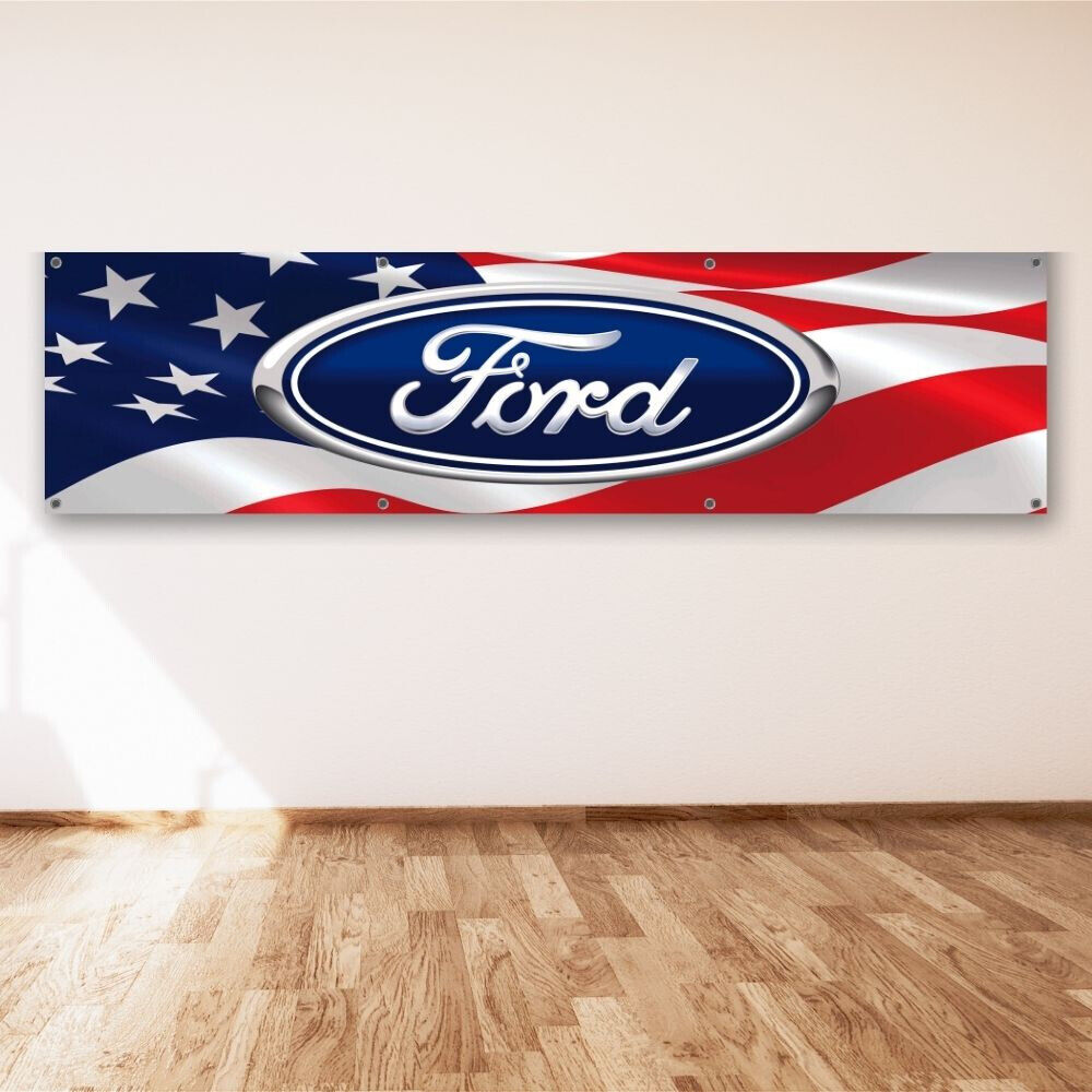 Ford USA 2x8 ft Banner Car Racing Show GT Shelby Cobra Wall Sign Man Cave Flag