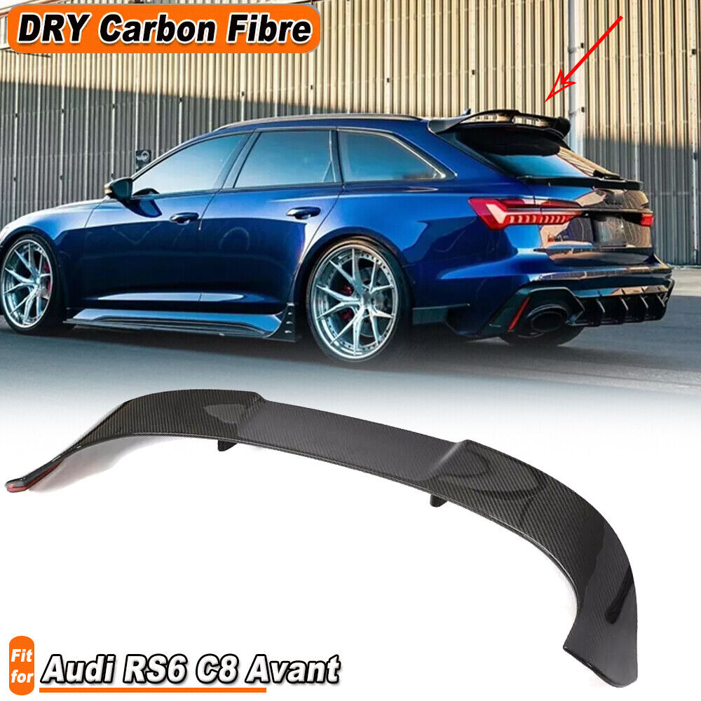 Fits 2019-24 Audi RS6 Avant C8 Wagon Dry Carbon Fiber Rear Roof Spoiler Wing Lip