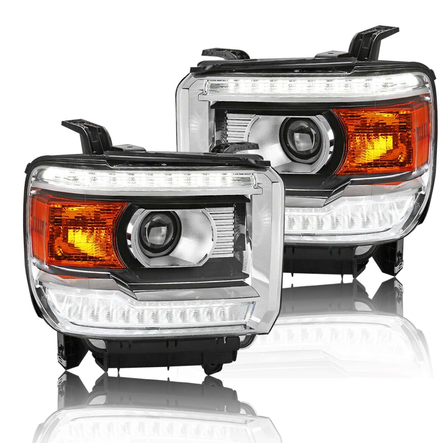 AUXITO LED DRL Headlights Projector For 14-18 GMC Sierra 1500 15-19 2500 3500HD