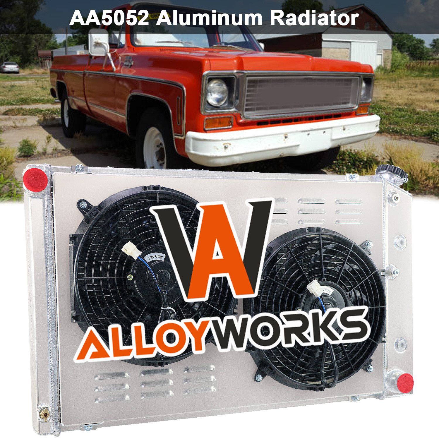 3-Row Aluminum Radiator Shroud Fan For 1973-80 Chevy C10/C20/C30 Pickup Suburban