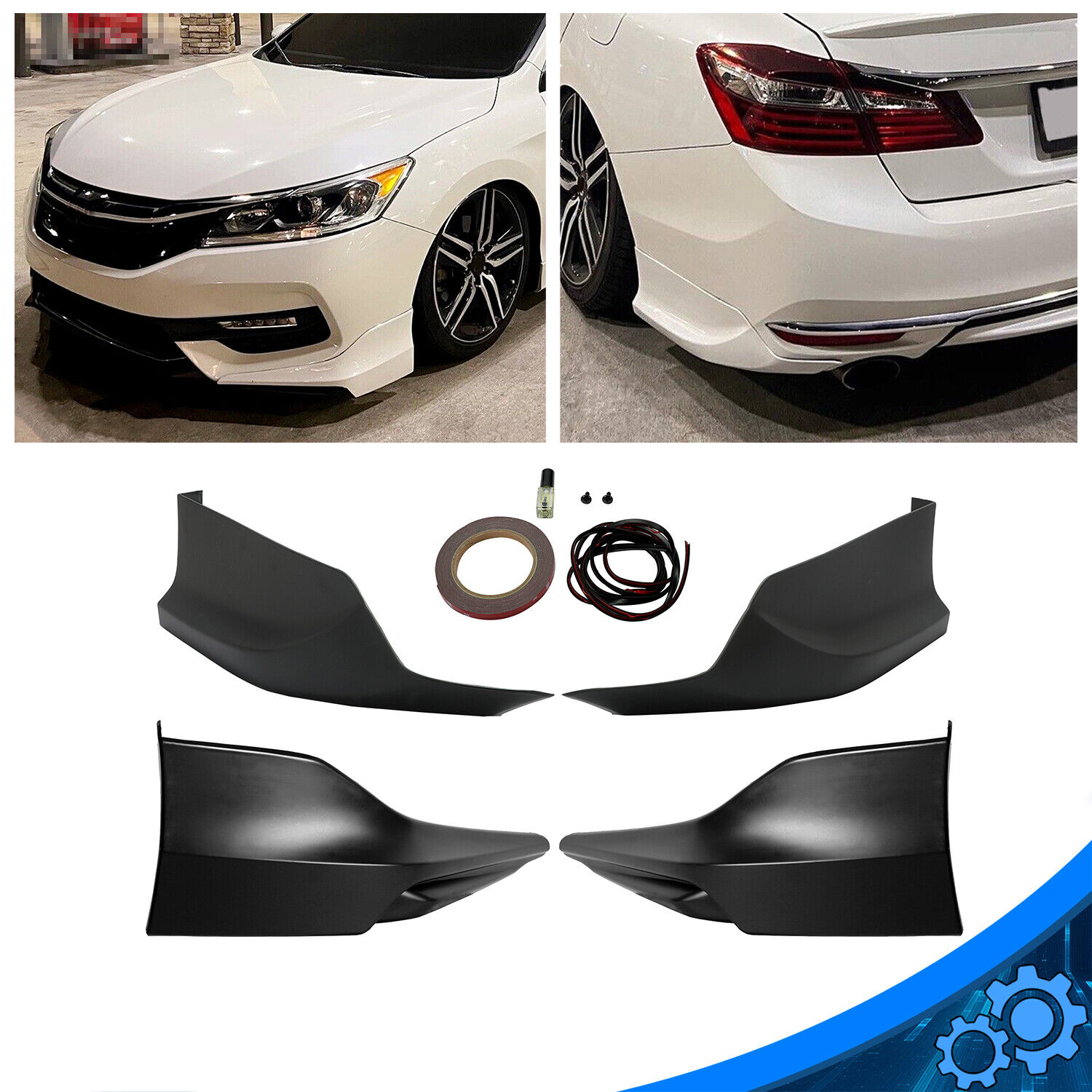 4PCS Front Rear Bumper Lip Splitter Spoilers for 2016-2017 Accord 4DR  HFP Style