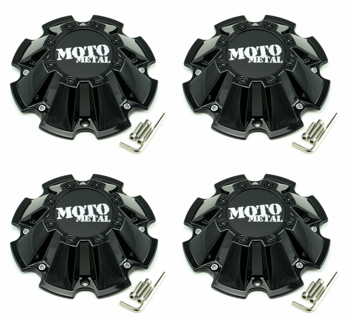 4x NEW Moto Metal Gloss Black Wheel Center Caps w/ Screws 5/6/8 Lug MO962 MO200
