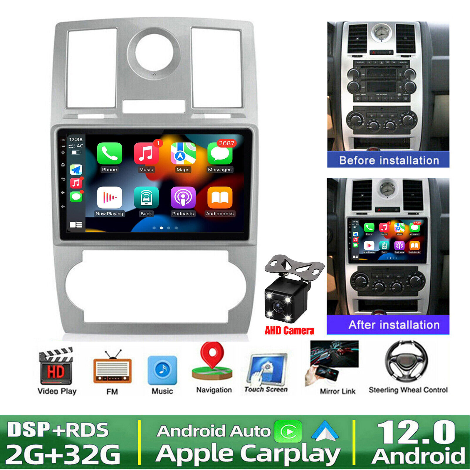 Android 12 CarPlay For Chrysler 300C 2004-2007 Car Stereo Radio GPS Head Units