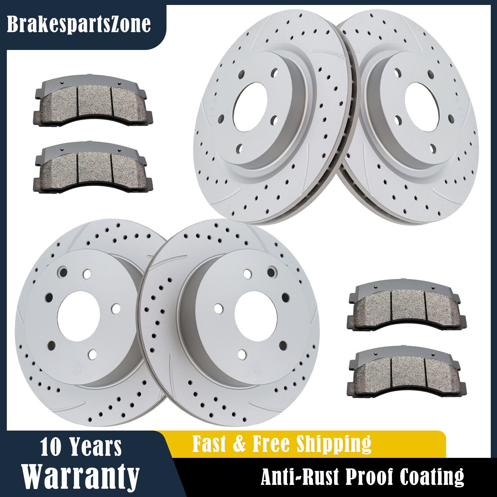 Fit for Nissan Rogue 296mm Front 292mm Rear Brake Rotors Pads Kit Slotted Brakes