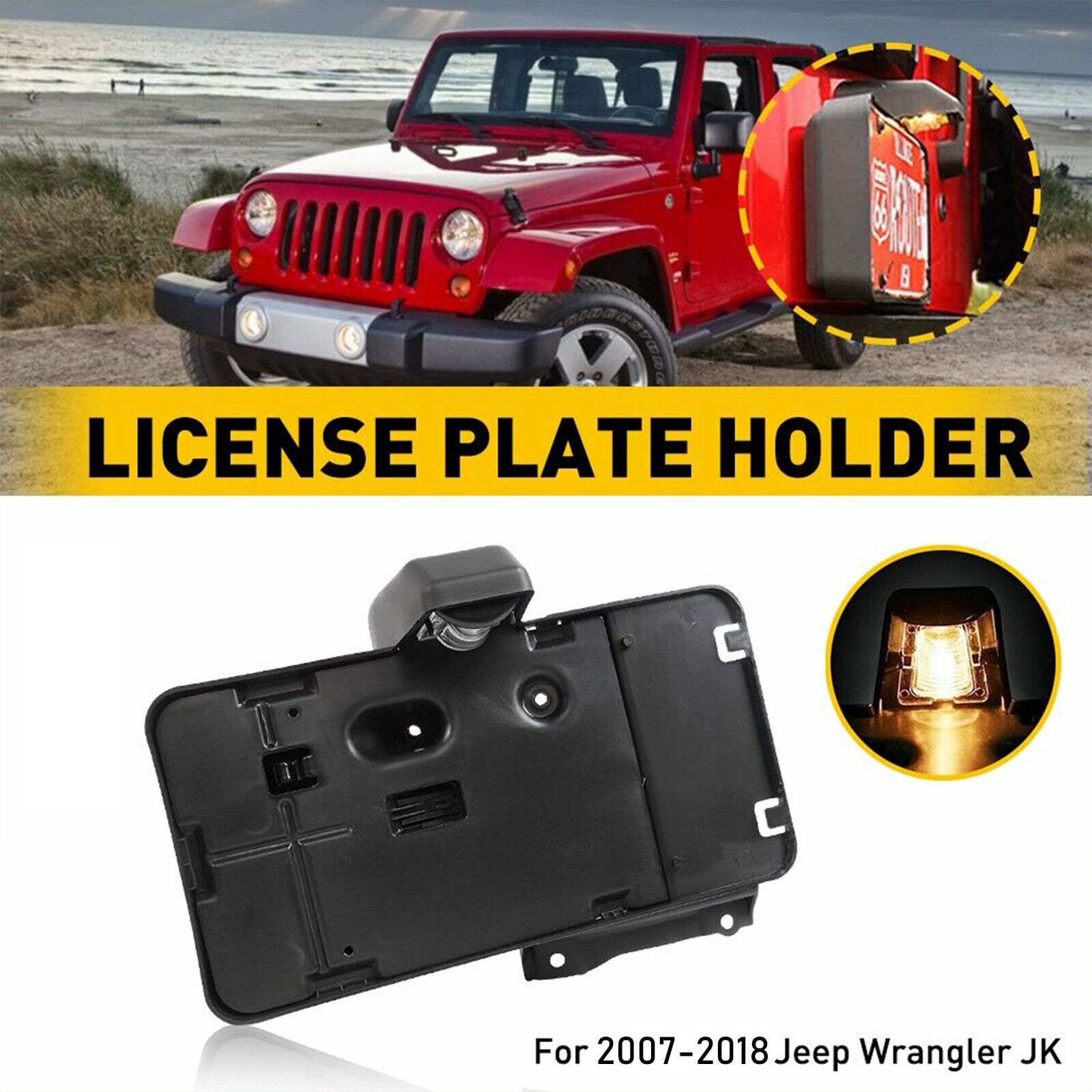 Fit For Jeep Wrangler JK JKU Rear License Plate Holder w/ Light Tag Bracket