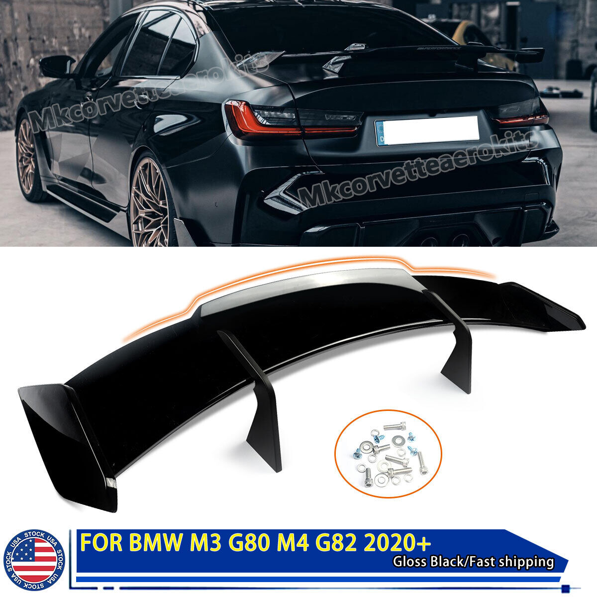 For 20-22 BMW M4 G82 G80 M3 Rear Trunk Big Spoiler High-Kick Lip Gloss Black USA
