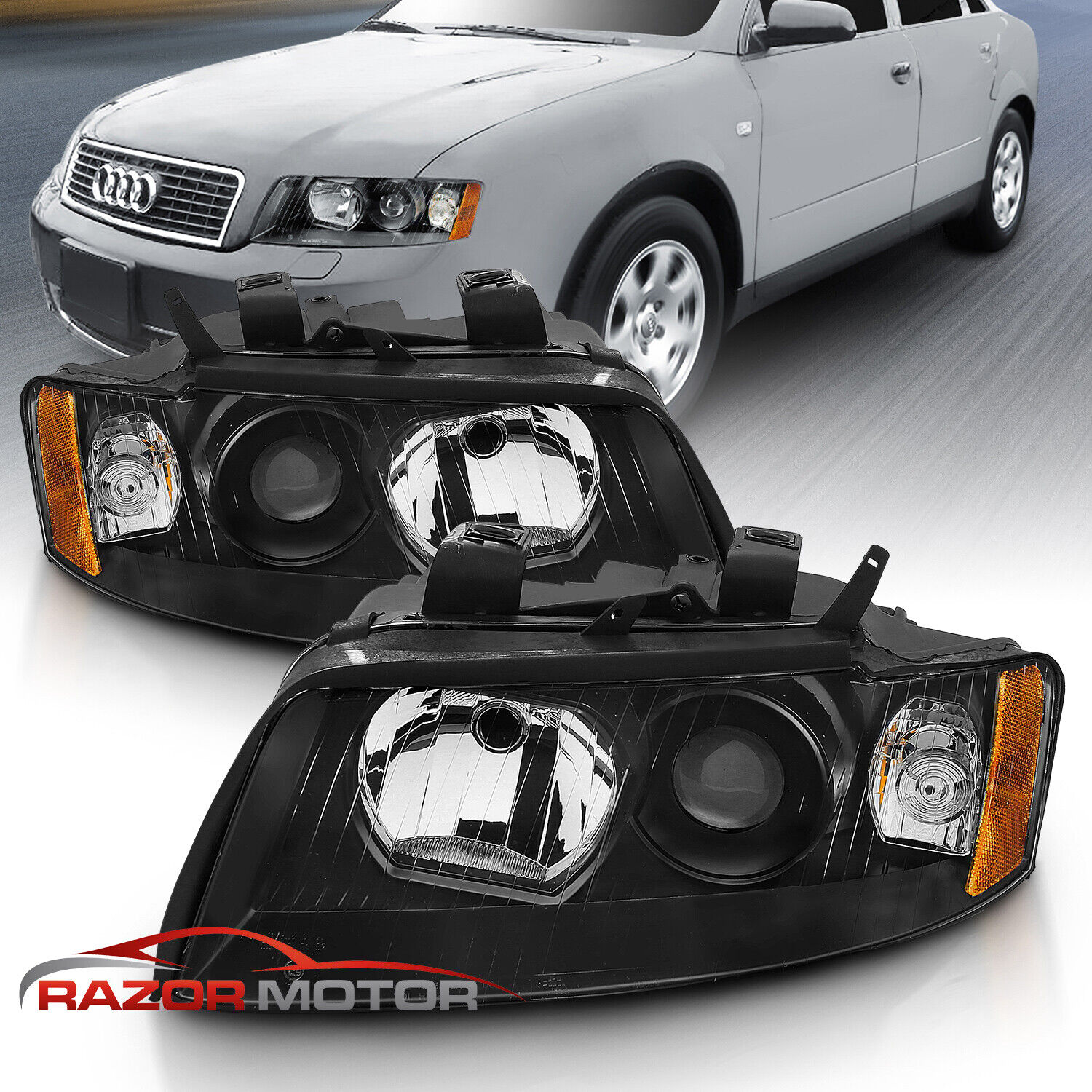 For 2002 2003 2004 2005 Audi A4/S4 GEN2 Factory Style Black Headlights Pair