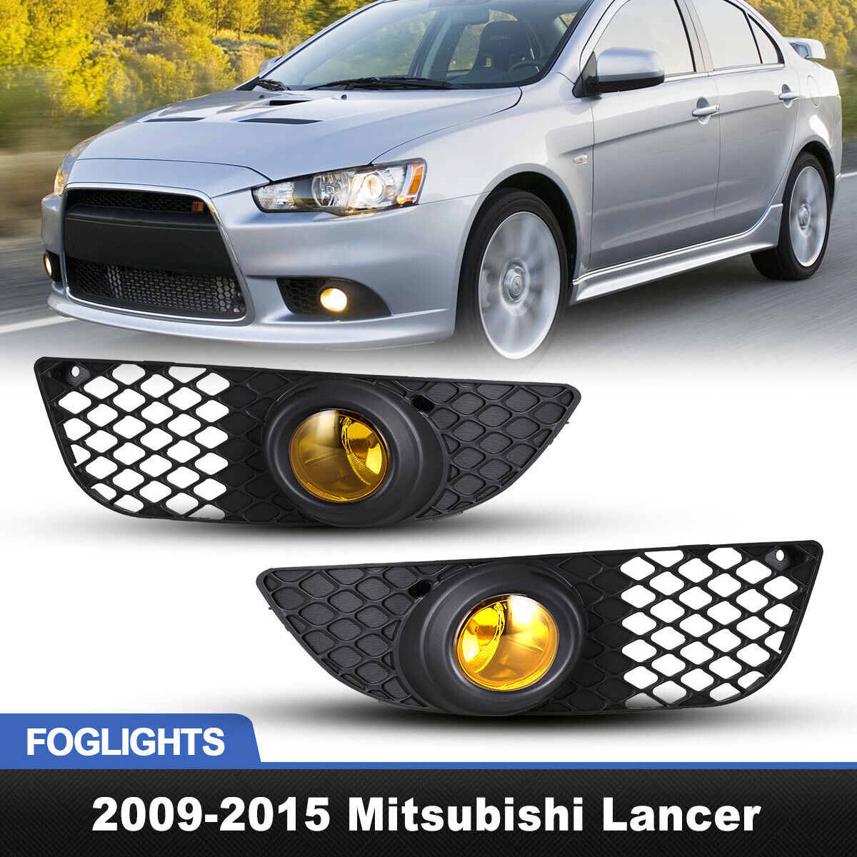Fog Lights For 09-15 Mitsubishi Lancer Yellow Lens Bumper Lamps w/Wiring Switch