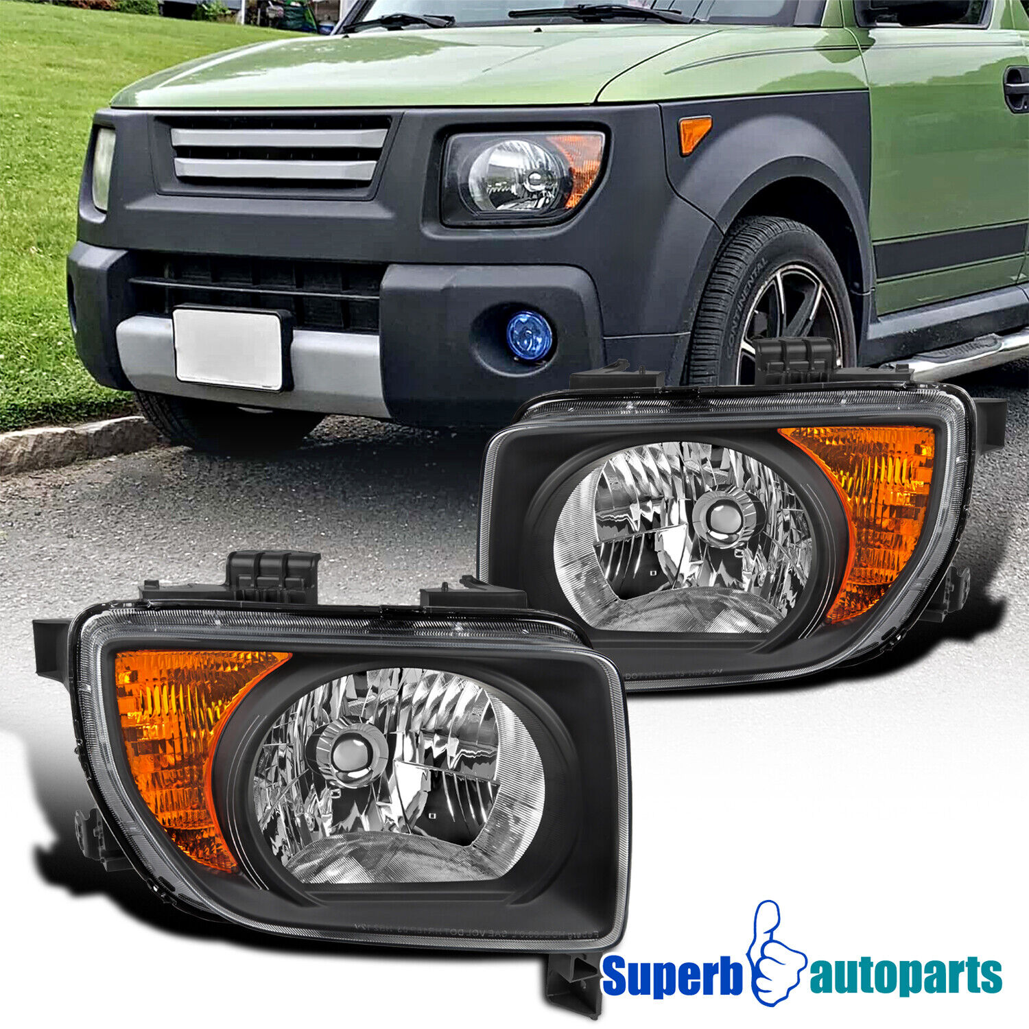 For 2003-2008 Honda Element Black Headlights OE style Replacement Left+Right