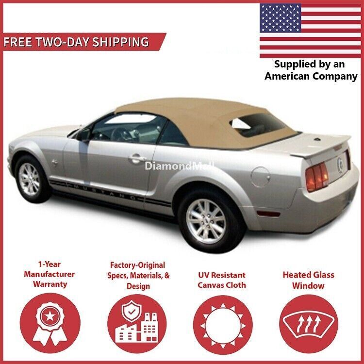 2005-14 Ford Mustang Convertible Soft Top w/ DOT Apprvd Heated Glass TAN Canvas