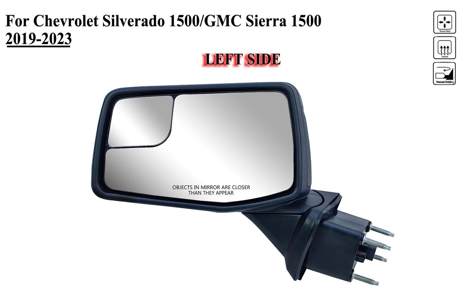 Driver Left Side Door Mirror Power Heat for Chevrolet Silverado/GMC Sierra 19-23