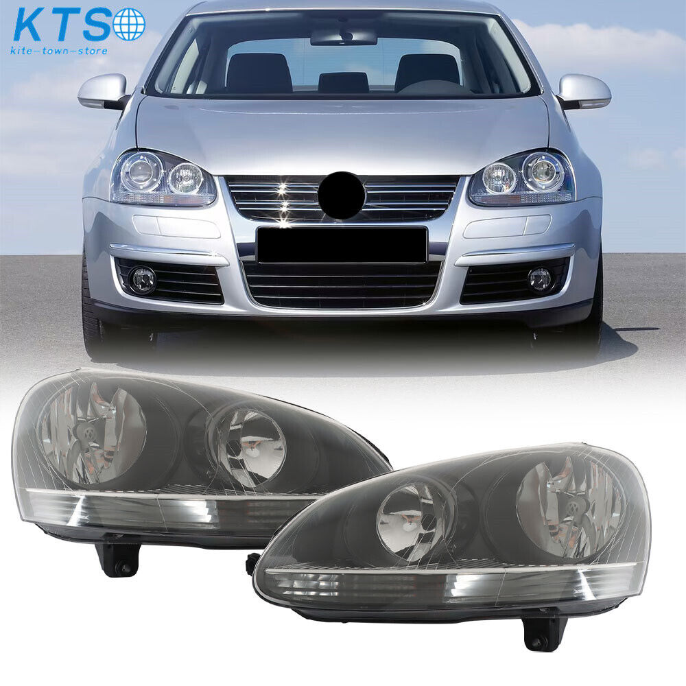Pair For 2006-09 Volkswagen GTI/Rabbit & 2005-2010 Jetta Headlight Black Housing
