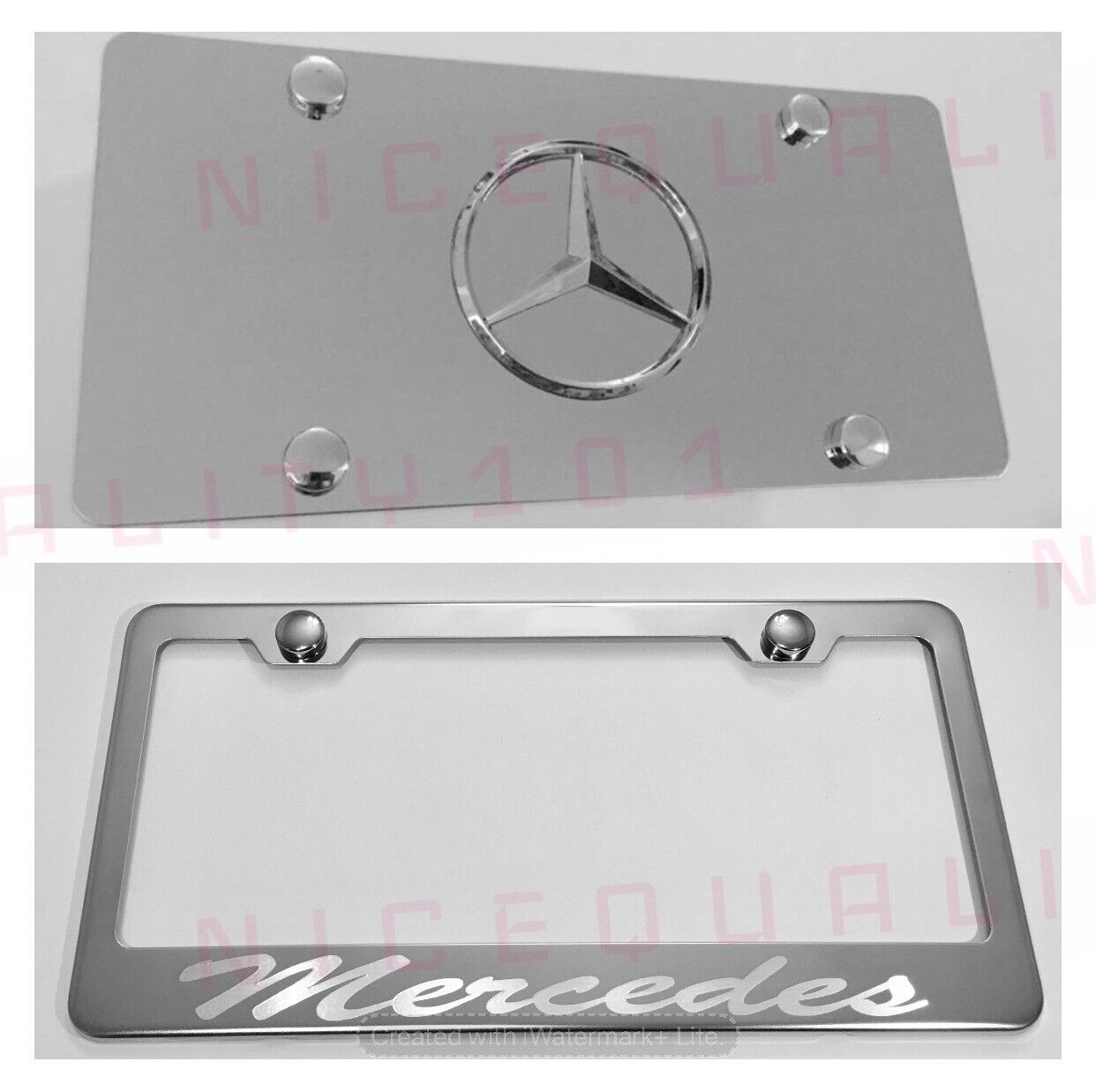 3D Mercedes Benz Combo Stainless Steel Front Plate W/ License Plate Frame