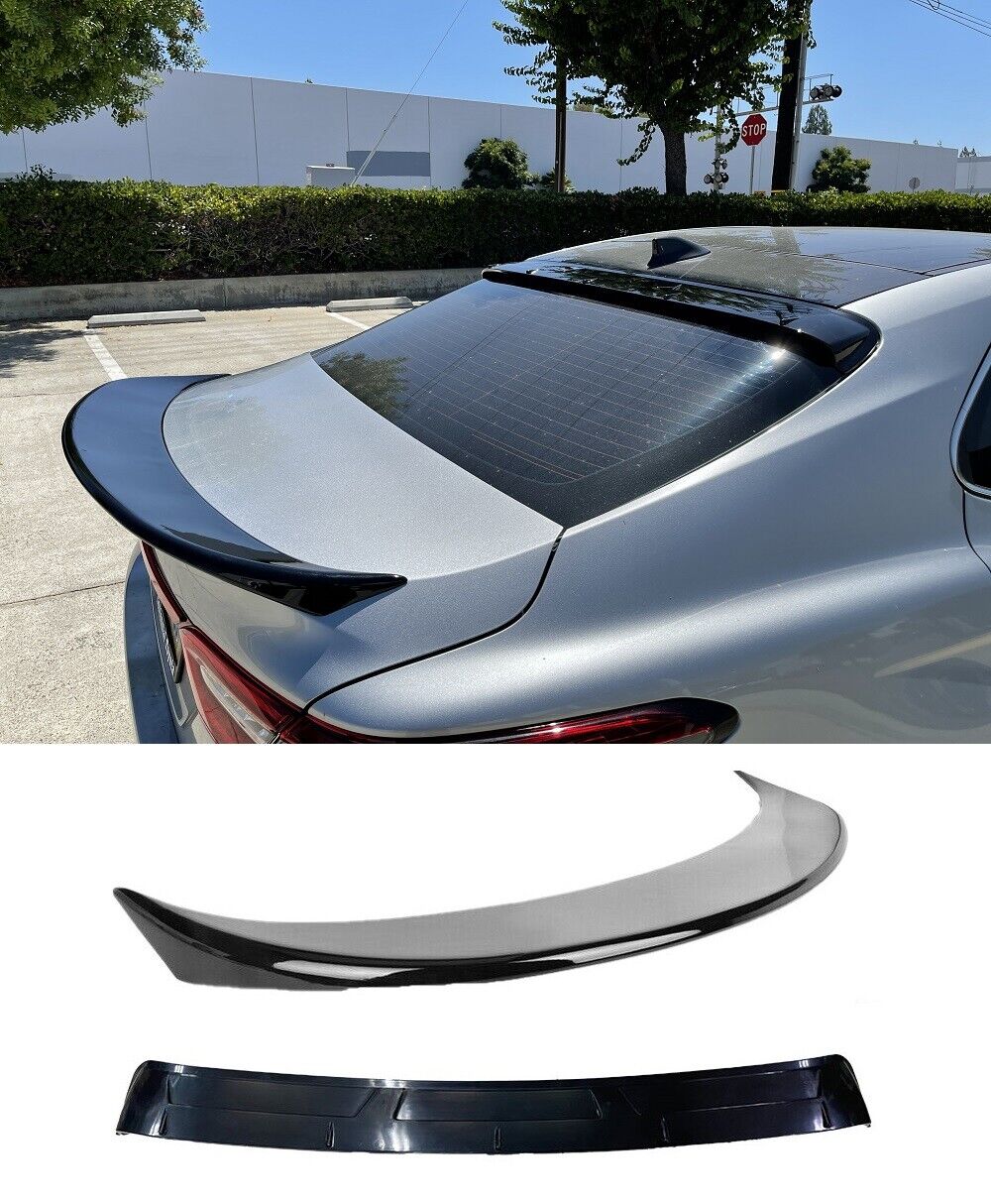 For 18-21 Toyota Camry Gloss Black DW Style Spoiler + Shark Style Roof Visor