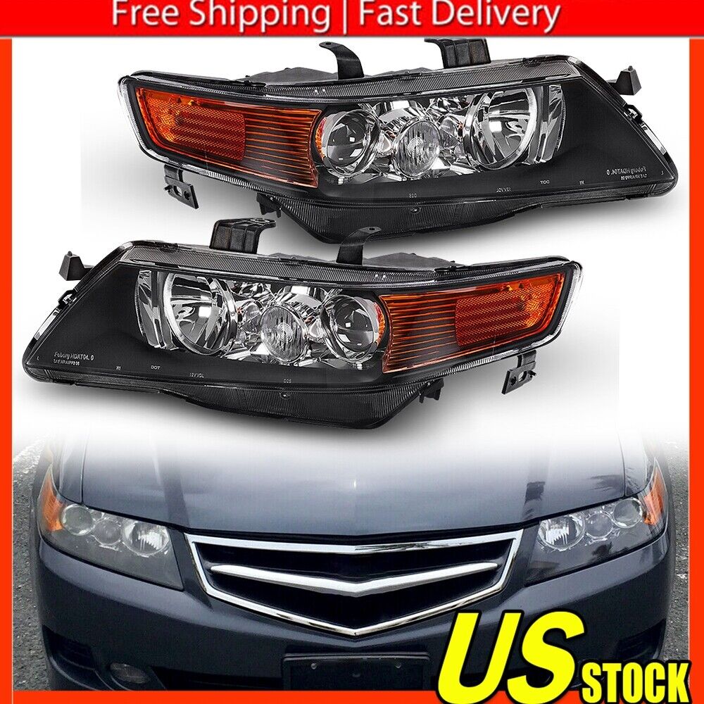For 04-08 Acura TSX CL9 JDM Projector Headlights Lamps Black Clear Reflectors