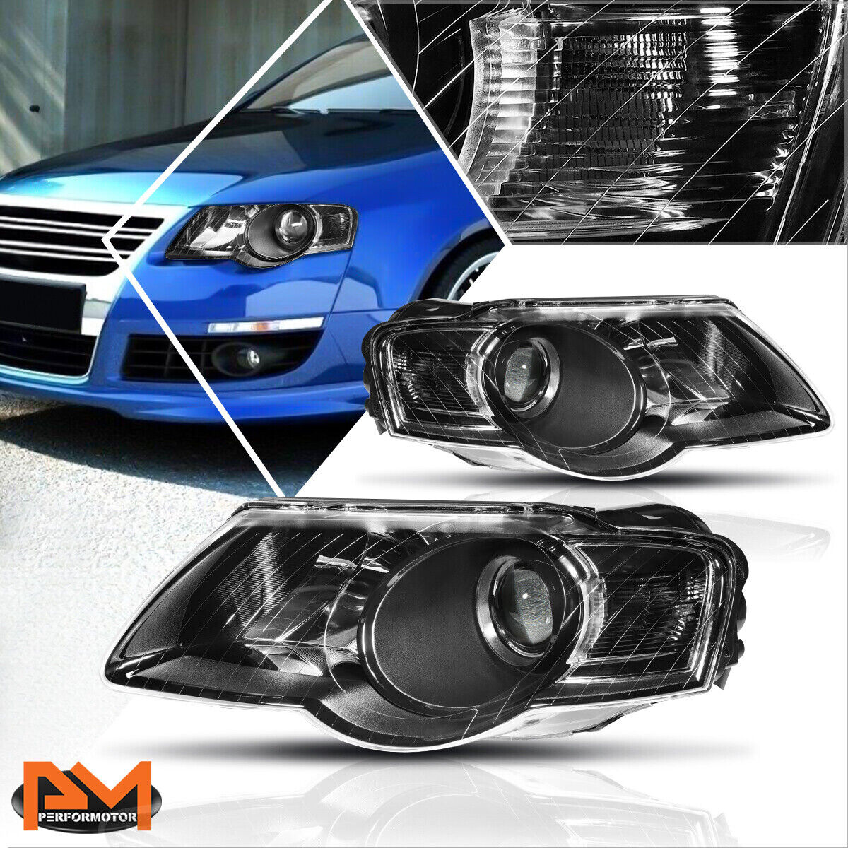For 06-10 VW Passat Projector Headlight/Lamp Replacement Clear Side Corner Black