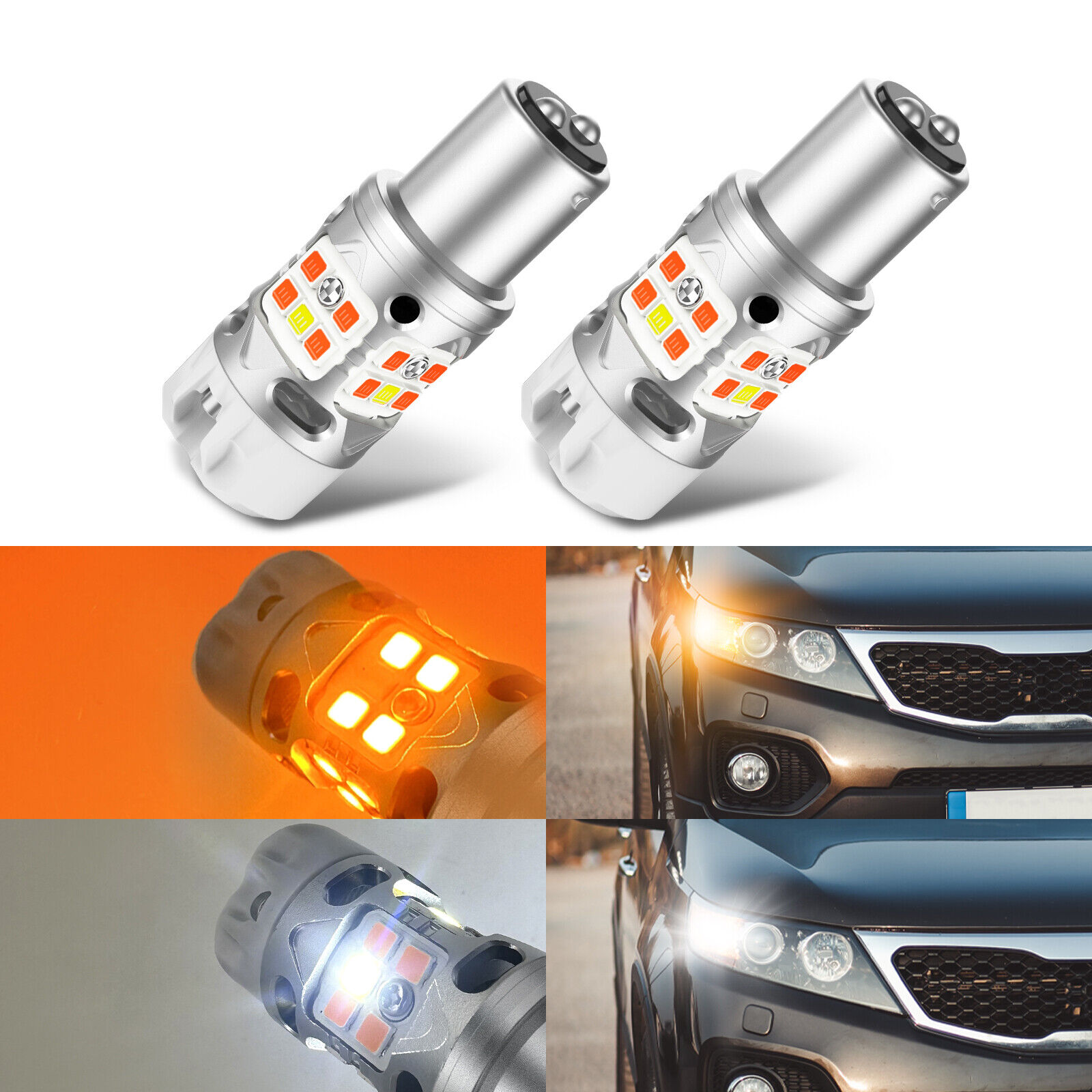 Lasfit 1157 Switchback LED Front Turn Signal Parking DRL Light Bulbs Error Free