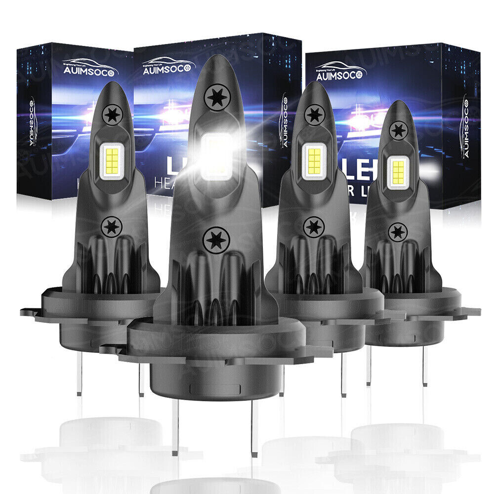 4Pcs H7 LED Headlight Combo Bulbs Kit High + Low Beam 10000K Super White Bright
