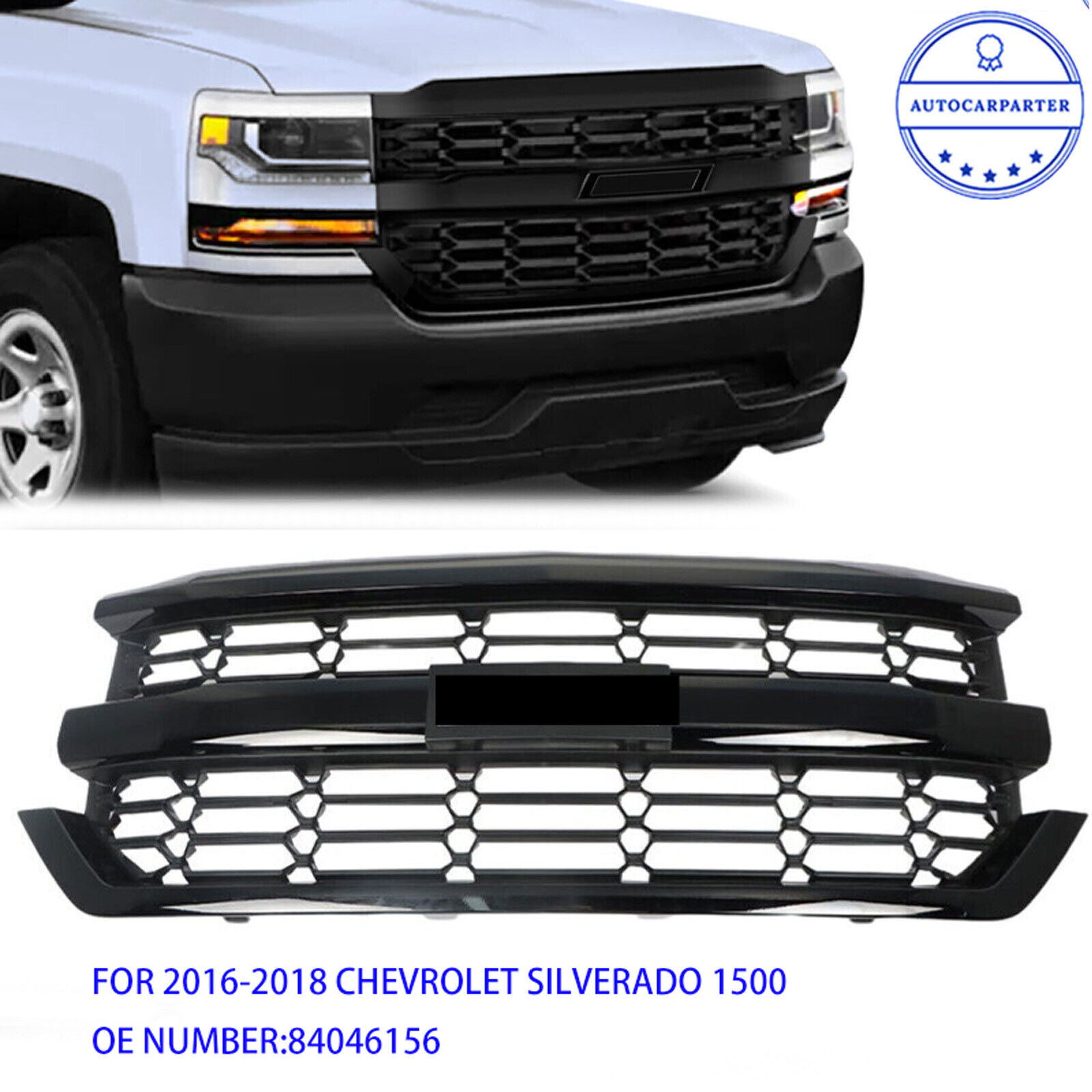 For 2016-2018 Chevrolet Silverado 1500 Front Upper Bumper Grille Black 84046156