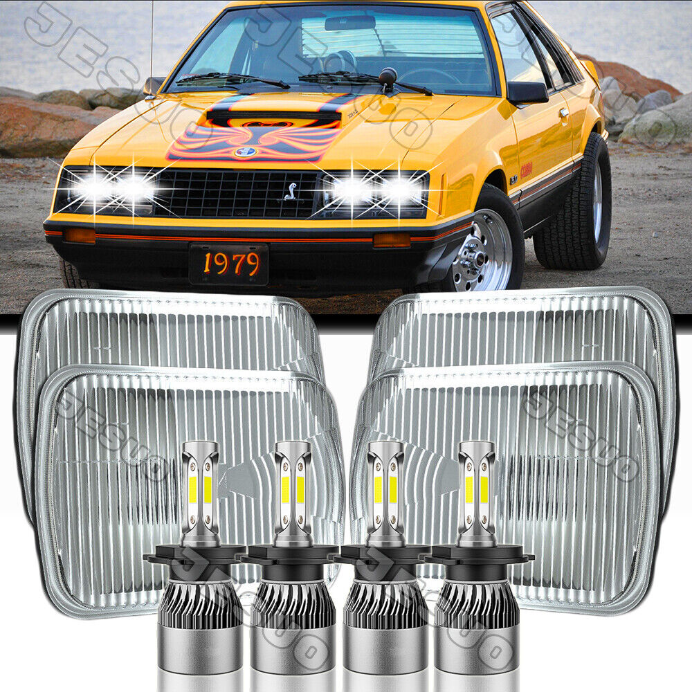 4PCS 4x6 inch LED Headlights High/Low Beam Bulb For Ford Mustang 1979-1986-