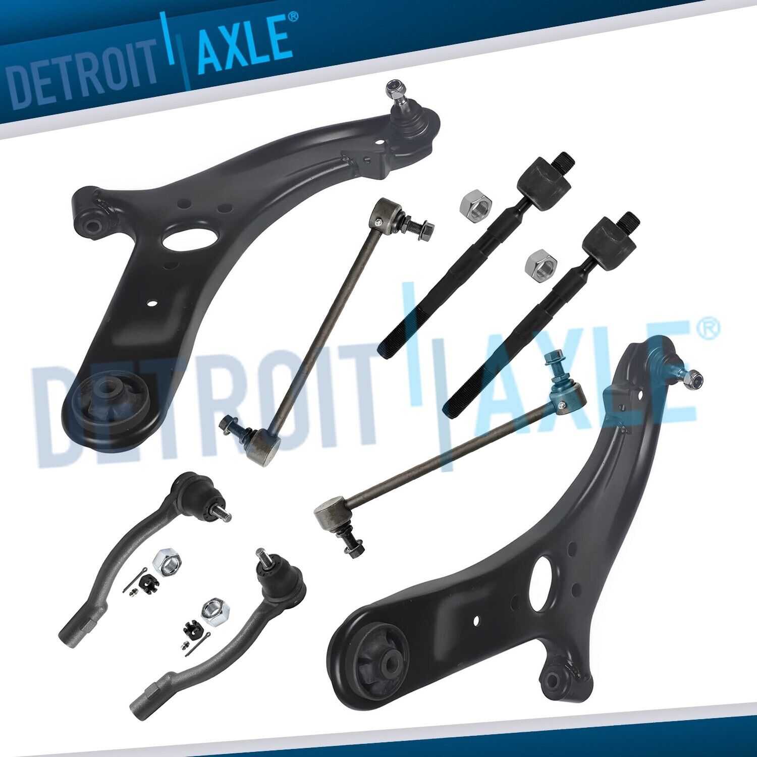 8pc Front Lower Control Arms + Sway Bars + Tie Rods for 2012-2017 Hyundai Accent