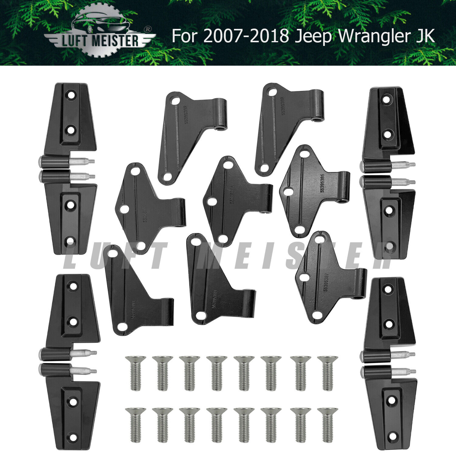 FOR 2007-2018 Jeep Wrangler JK Body Door Hinge Replacement Set Powder Coat 16pcs