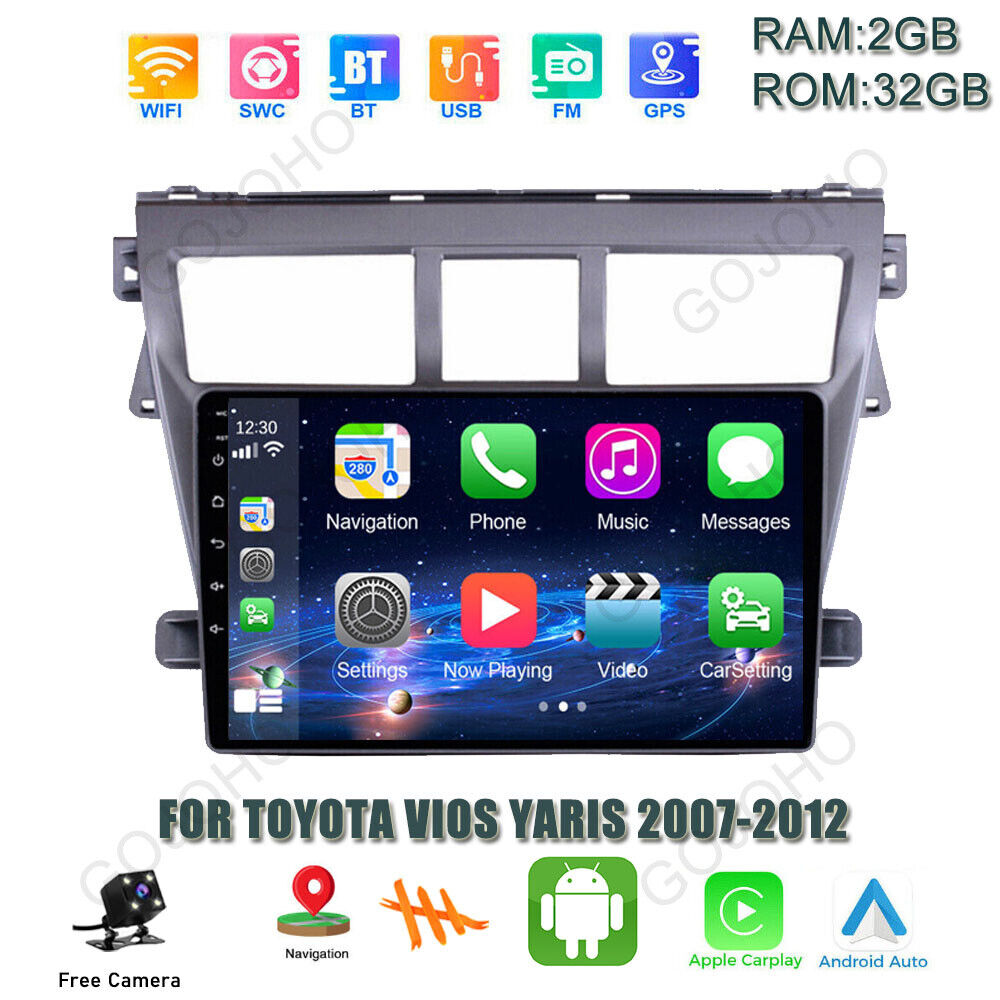 For Toyota Vios Yaris 2007-2012 Android 13 Apple Carplay Car Radio Stereo GPS