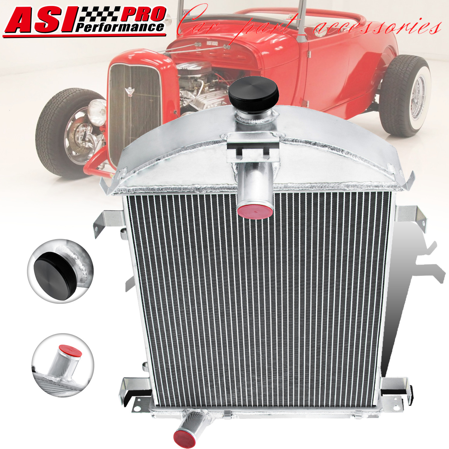 ASI 4 Rows Aluminum Radiator Cooler Fits 1928-1929 Ford Model A Heavy Duty 3.3L