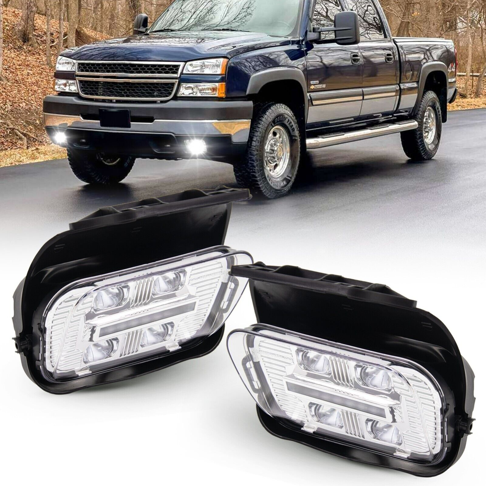 Fit for 03-06 Chevy Silverado Avalanche Bumper New LED Fog Lights Driving Lamps